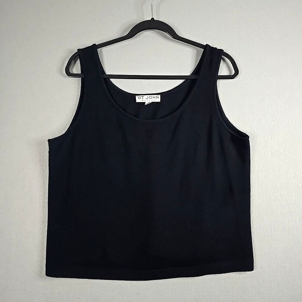 St. John Basics Womens Wool Scoop Neck Knit tank Top Size L Black